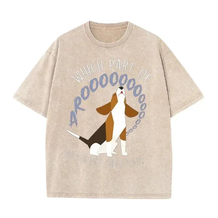 T-shirt graphique chien Basset Hound noir délavé style vintage 2026, avec impression de lettres amus