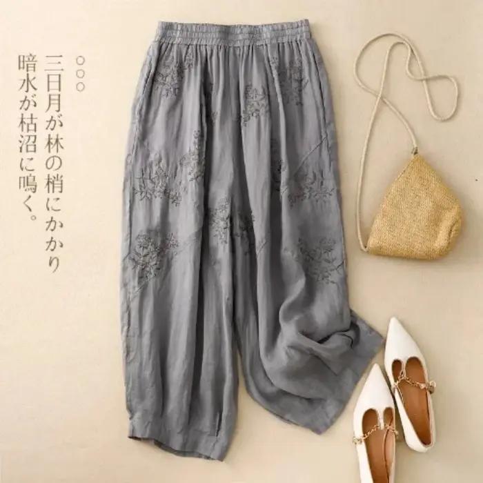 Pantalon sarouel français en polyester mélangé brodé style rétro et décontracté pour femmes printemps automne occasions spéciales