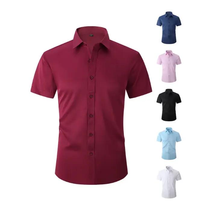Chemise d'été décontractée pour homme en coton à manches courtes, boutonnée, respirante, couleur uni