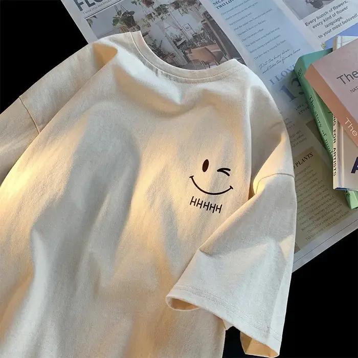 T-shirt à manches courtes visage souriant décontracté pour homme et femme occaions spéciales et loisirs