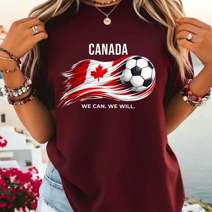 T-shirt de football Canada avec drapeau canadien et feuille d'érable, vêtements en coton pour hommes