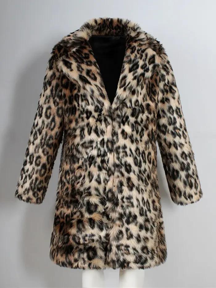 Manteau long en fausse fourrure pour homme, col large, motif léopard, épais, collection automne-hiver 2022