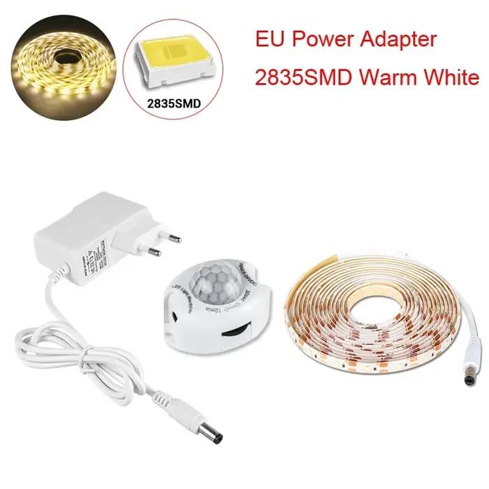 Capteur de mouvement sous-meuble lumières placard cuisine lit veilleuse d'urgence bande LED Flexible DC 12V US EU adapta