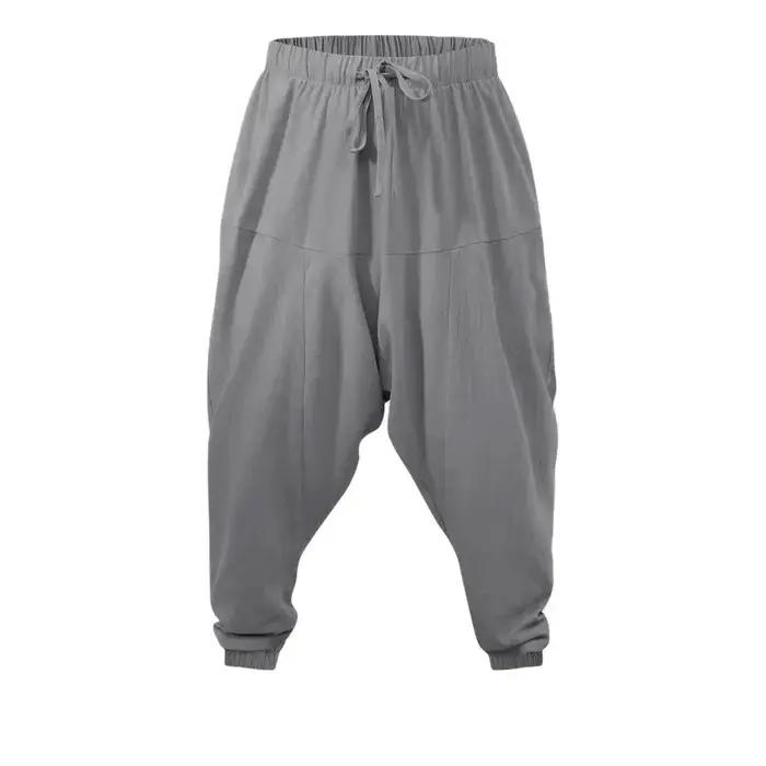 Sarouel pour hommes coton lin entrejambe bas confortable Streetwear coupe ample respirant léger pant