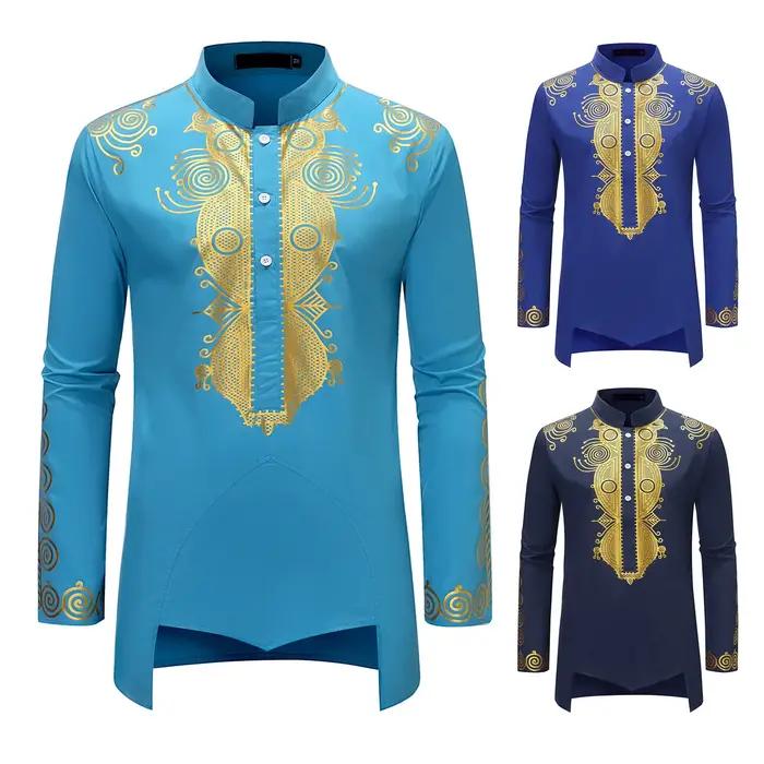 Chemise musulmane indienne à manches longues pour hommes, Kaftan noir, Vêtements de style européen, Dorure, Nouveauté, Y