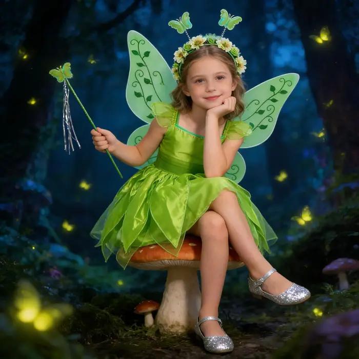 Robe de fée des fleurs pour filles, déguisement de princesse pour enfants avec ailes, costume de pri