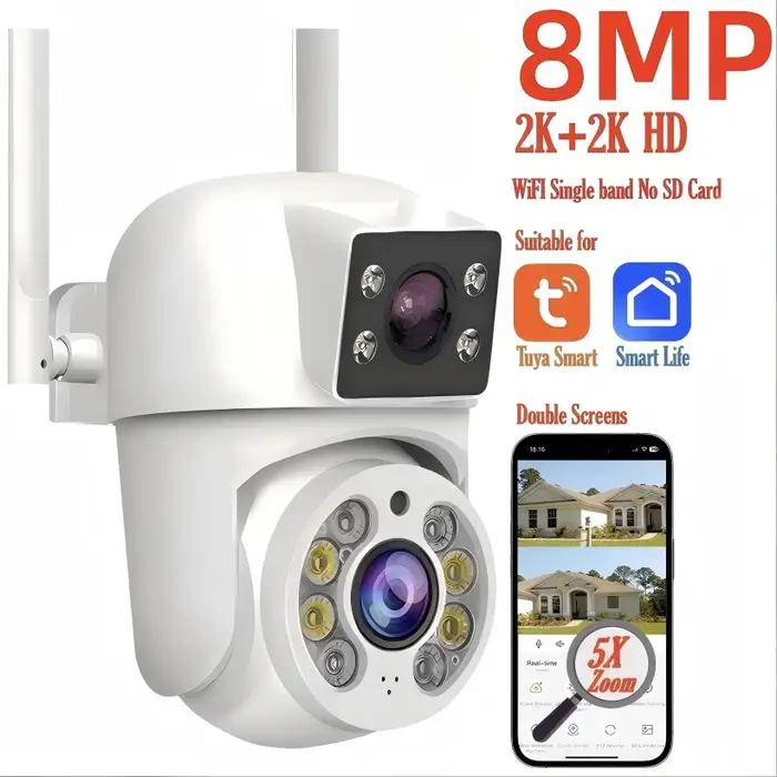Caméra IP Tuya 8MP double objectif - vision nocturne couleur PTZ pour surveillance extérieure chasse