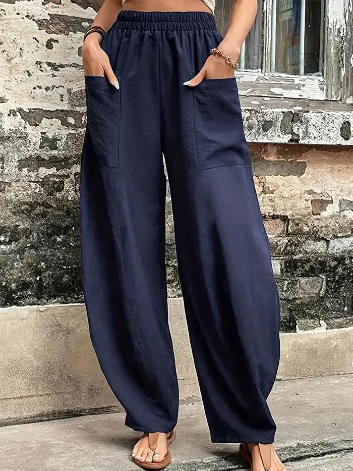 Pantalons Harem en Coton-Lin pour Femmes Grande Taille