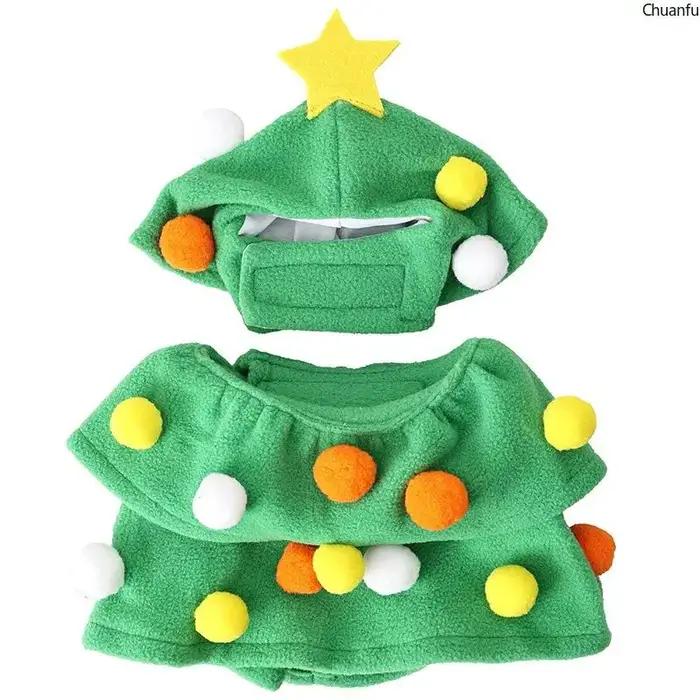 Costume de Noël pour animaux de compagnie, tenue festive chaude et réglable pour chiens et chats, avec capuche double couche, boules colorées et fermetures à velcro, pour occasions spéciales et réunions familiales