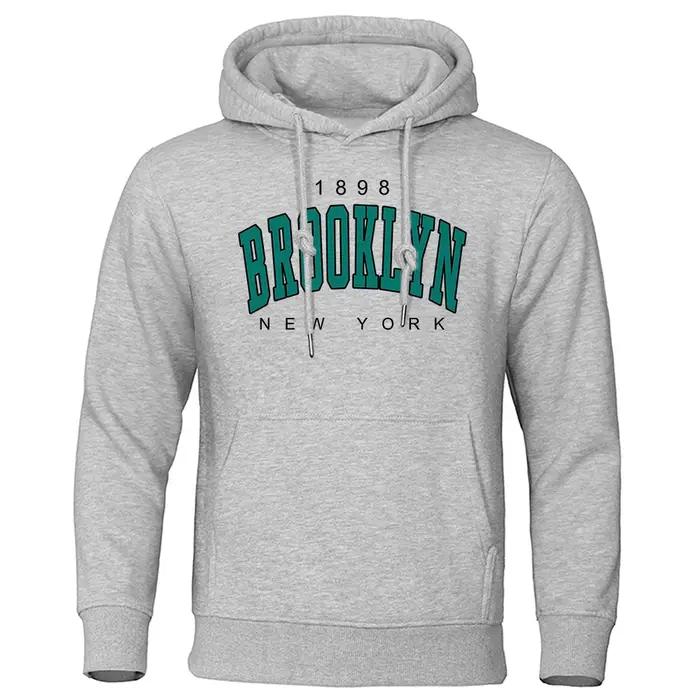 1898 Brooklyn New York imprimé hommes à capuche créativité col rond vêtements mode surdimensionné sweat