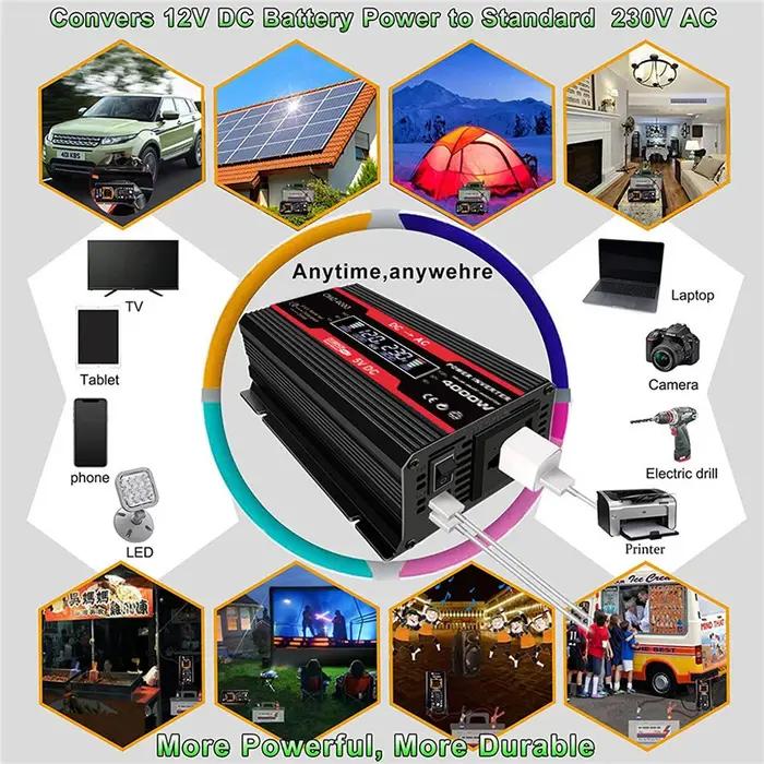 Onduleur à onde sinusoïdale modifié 4000W cc 12V à AC 110V/220V, affichage LCD, convertisseur de pui