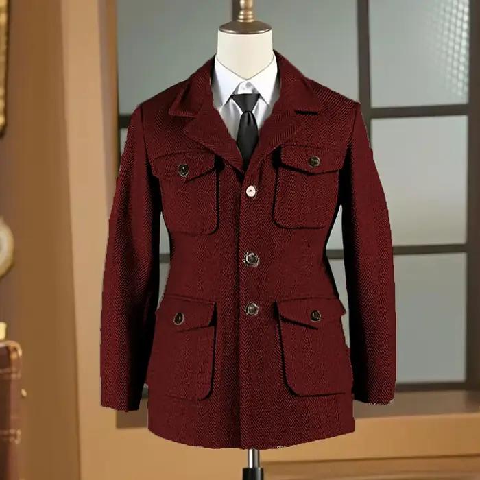 Veste de chasse pour homme style britannique avec sangles