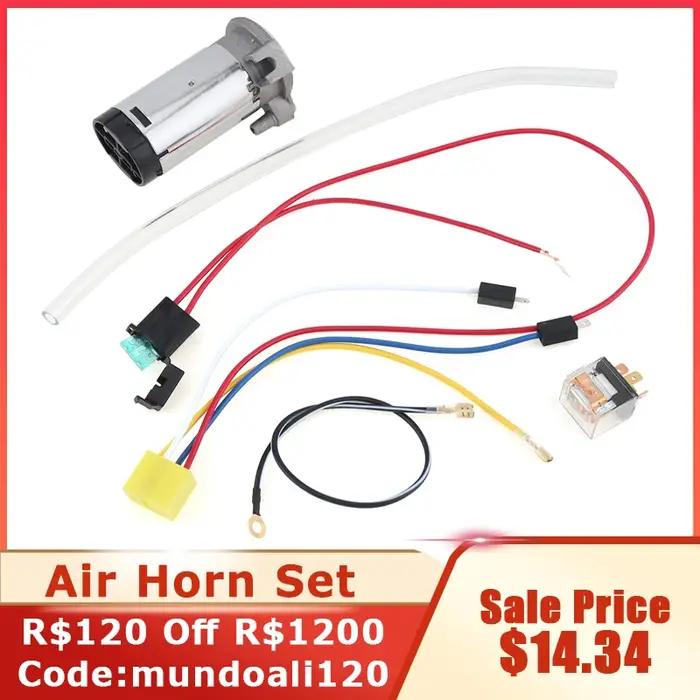 Ensemble de compresseur de klaxon d'air universel 12V 24V, tuyau d'air 0.08 ~ 0,12mpa avec fils et r