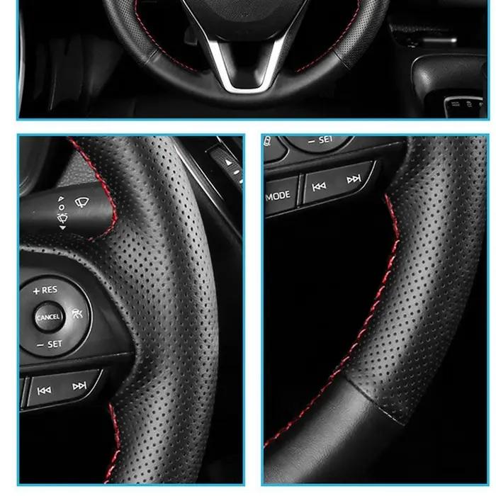 Housse de volant de voiture en cuir artificiel Beige cousu à la main