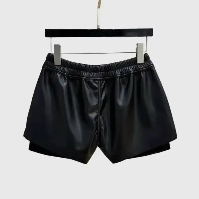 HKSH été nouvelles femmes Style foncé Shorts en cuir PU cordon taille élastique mode Punk Streetwear