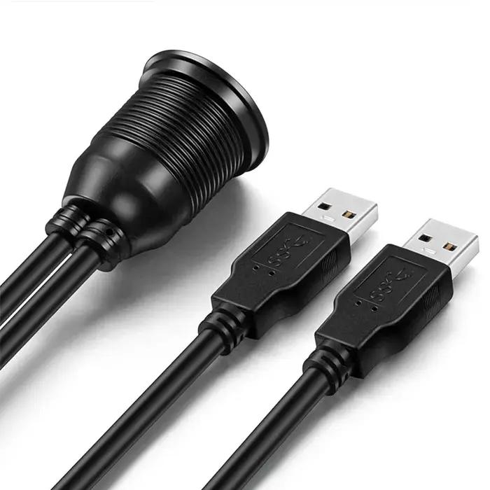 2 Ports double USB 3.0 mâle vers USB 3.0 femelle AUX encastré câble d'extension de montage de voitur