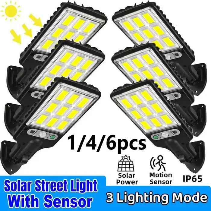 1/2/6pc capteur de mouvement solaire lumières extérieures étanche 117COB LED sécurité appliques mura
