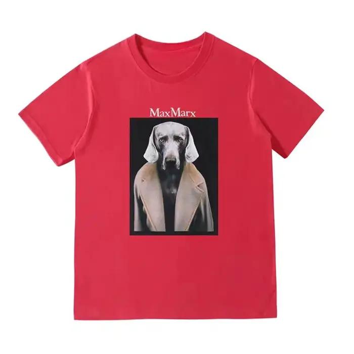 Nouveau T-shirt d'été 2026 pour hommes et femmes, imprimé chien de chasse, col rond, 100 % coton doux, coupe ample, manches courtes