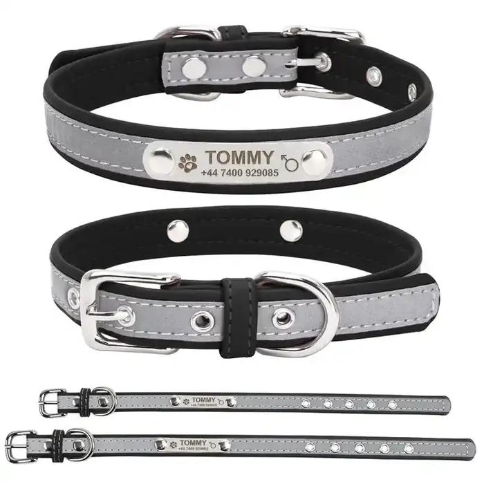 Collier pour chien en cuir PU gravé – Personnalisé avec nom, cadeau unique pour les amoureux des chi