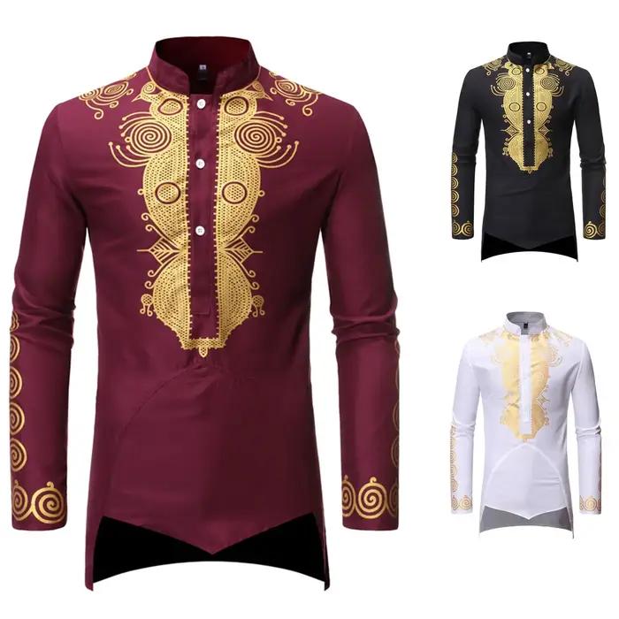 Chemise musulmane indienne à manches longues pour hommes, Kaftan noir, Vêtements de style européen, Dorure, Nouveauté, Y