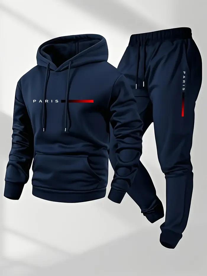 Ensemble de vêtements de sport avec lettres imprimées pour hommes, sweat-shirt à capuche et pantalon
