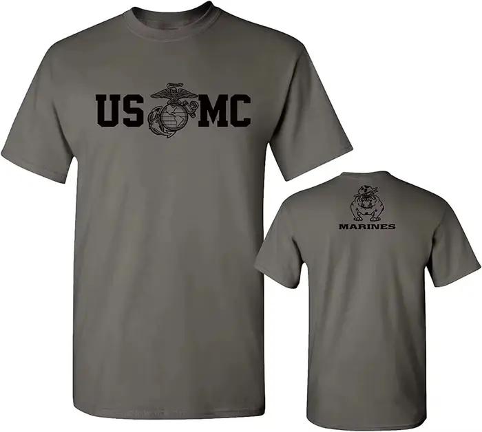 T-Shirt militaire USMC en coton à col rond pour hommes, T-Shirt militaire USMC Bull Dog USMC, manche