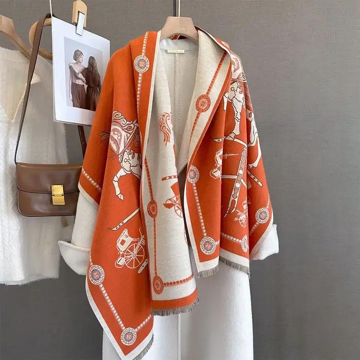 Mode hiver Pashmina élégant cheval imprimé châle enveloppement femmes luxe cachemire écharpe Femme é