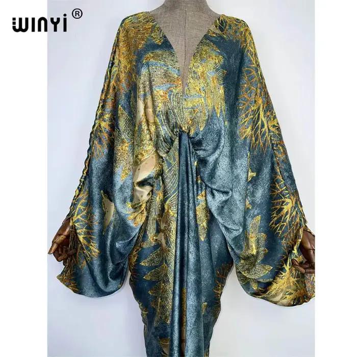 Col en v profond Sexy bech Europe été sensation de soie imprimé bohème 2022 WINYI Maxi femmes robes