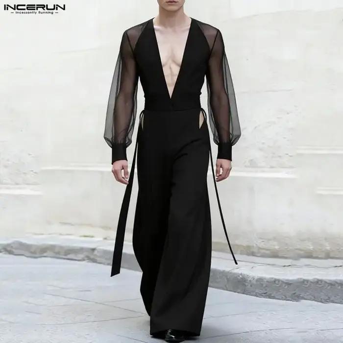 Combinaisons pour hommes INCERUN, style streetwear, à manches longues, col en V, transparentes, avec