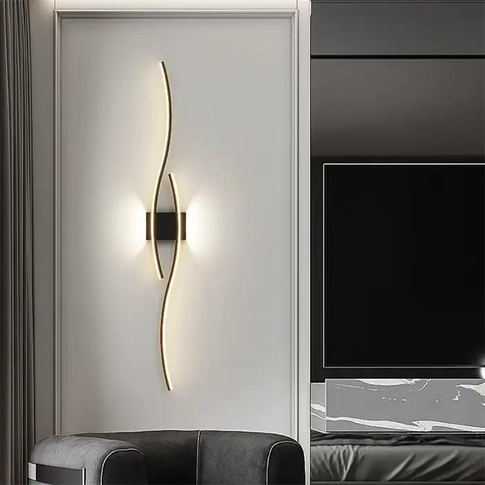 Moderne LED bande applique Double courbe télécommande lumière chevet décor noir or appliques murales