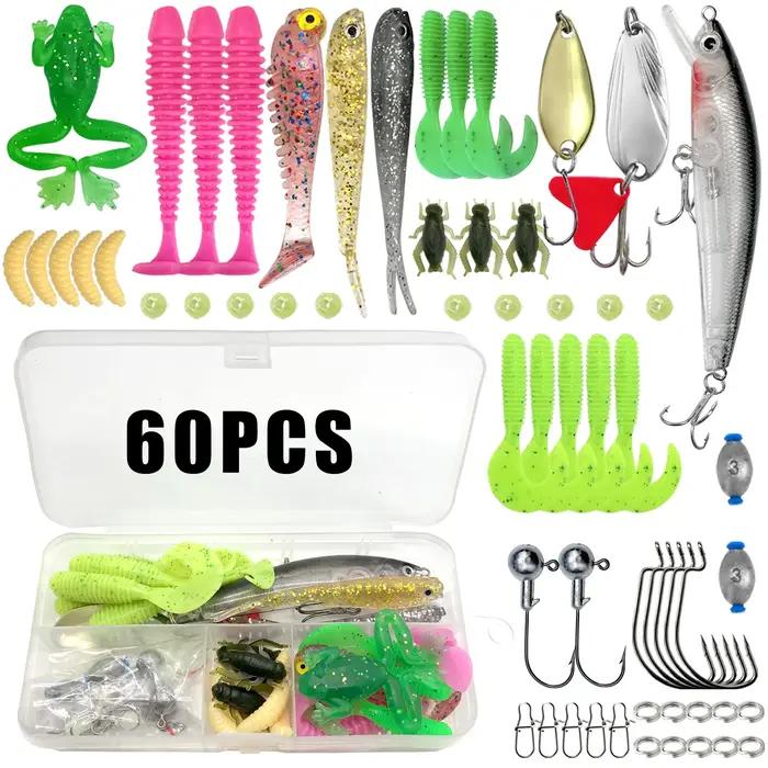 Kit de leurres de pêche complet avec leurres souples, cuillères métalliques et accessoires pour diverses occasions de pêche