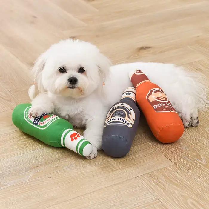 Jouet en peluche pour chien en forme de bouteille de bière pour chiens de petite à grande taille