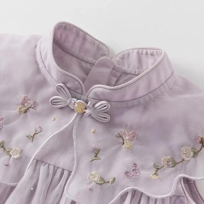 MACGirls-Robe de Princesse en Maille pour Bébé, Tenue Décontractée, à la Mode, Violet, avec Broderie