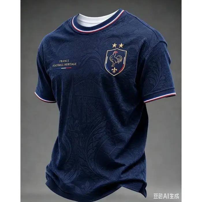 Maillot de football de l'équipe nationale de France, t-shirt respirant à séchage rapide imprimé en 3D avec emblème du coq gallic doré à deux étoiles