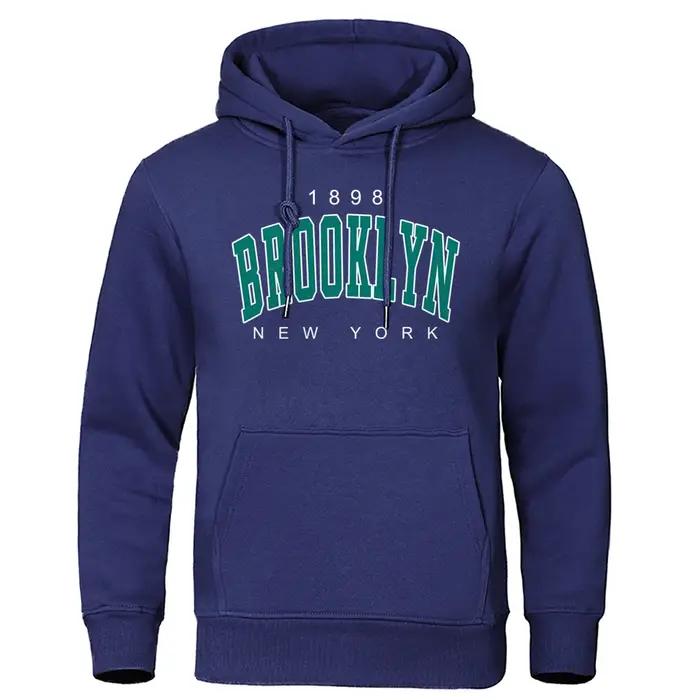 1898 Brooklyn New York imprimé hommes à capuche créativité col rond vêtements mode surdimensionné sweat