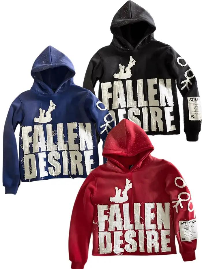 Harajuku Y2K Hip Hop Streetwear sweat à capuche décontracté pour femmes FALLEN DESIRE Applique sweat