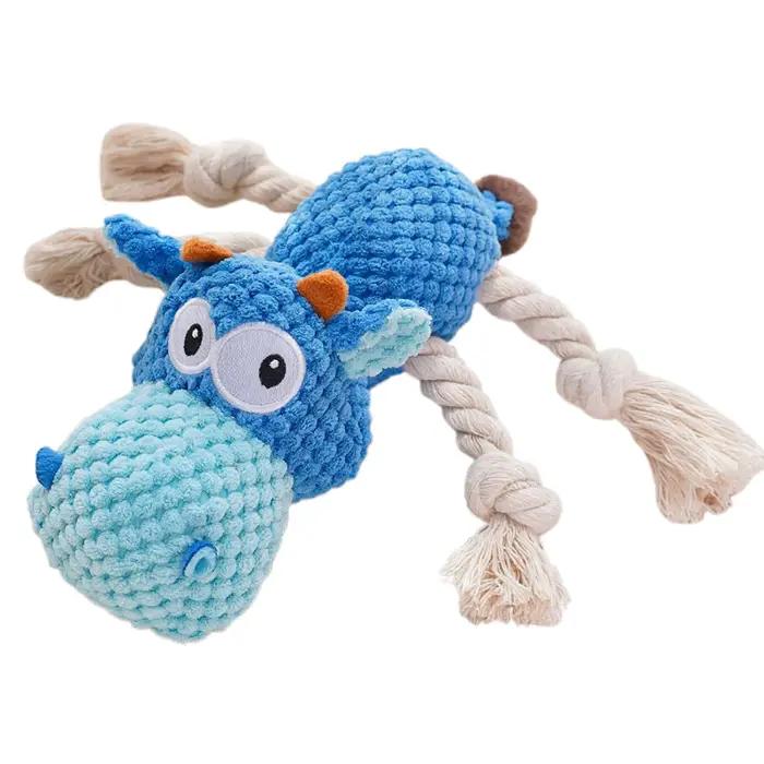 Jouets pour animaux de compagnie hippopotame couinants pour chiens moyens, jouets à mâcher en peluch