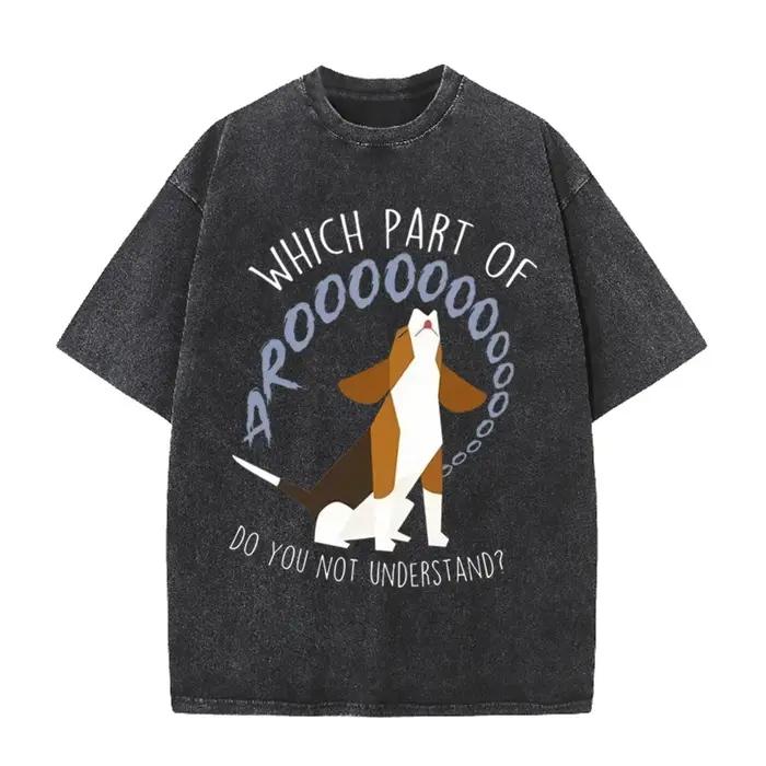 T-shirt graphique chien Basset Hound noir délavé style vintage 2026, avec impression de lettres amusantes sur le thème des animaux de compagnie, coupe oversize décontractée à manches courtes