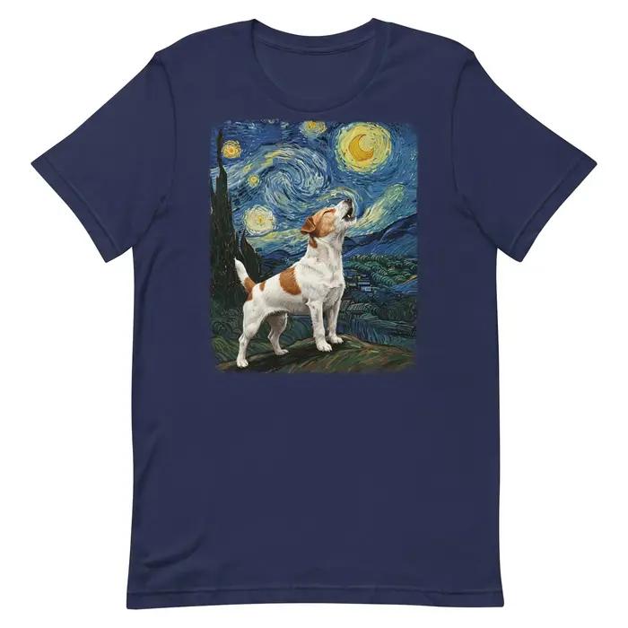 Nouveau Jack Russell chien hurlant à la lune nuit étoilée Van Gogh T-Shirt drôle t-shirts graphiques rétro Streetwear