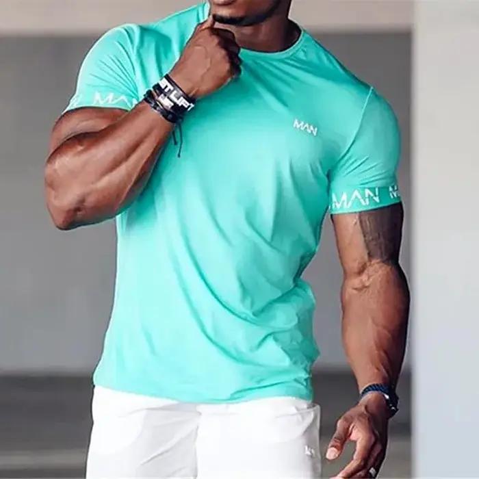Nouveau col rond chemise hommes à manches courtes entraînement Gym T-Shirt Compression course Fitnes