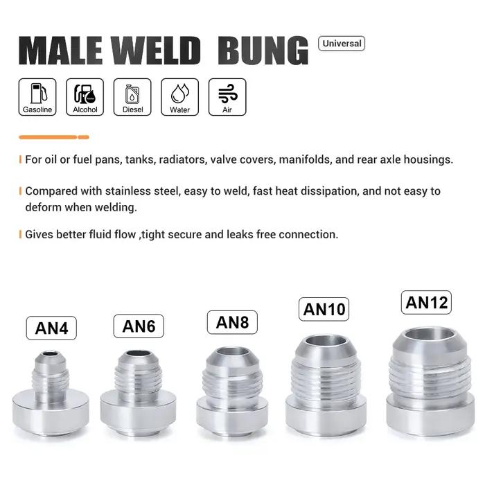 Adaptateur de raccord de soudure mâle droit, aluminium AN4 6 8 10 12 AN, argent pour refroidisseur d