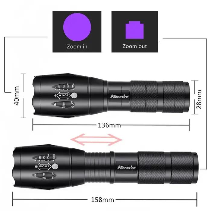 Zoom UV lampe de poche LED 365nm 395nm marqueur d'encre Invisible chat chien Urine Tinea Minier arge