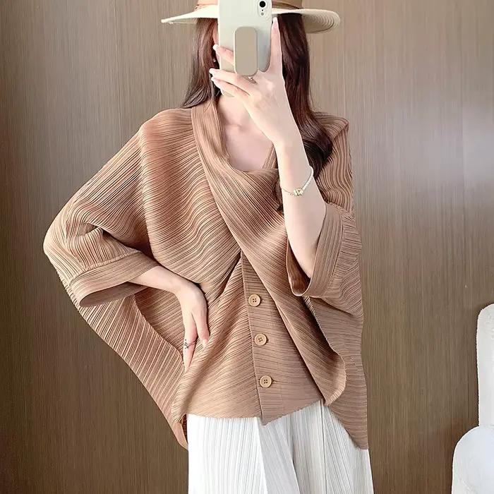 Veste courte Ata Yake avec col en V et manches 3/4 pour femmes, style décontracté, polyester, printemps été, entretien facile, pour des occasions variées