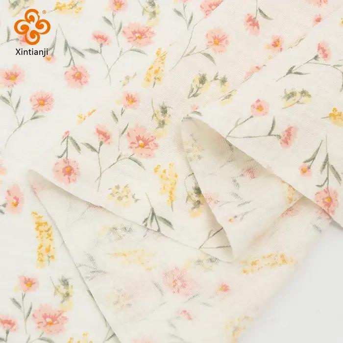 Tissu en gaze de coton imprimé de fleurs mignonnes pour enfants, matériaux de bricolage, vêtements décontractés, sous-vêtements, pyjamas, vêtements pour bébés, occasions spéciales