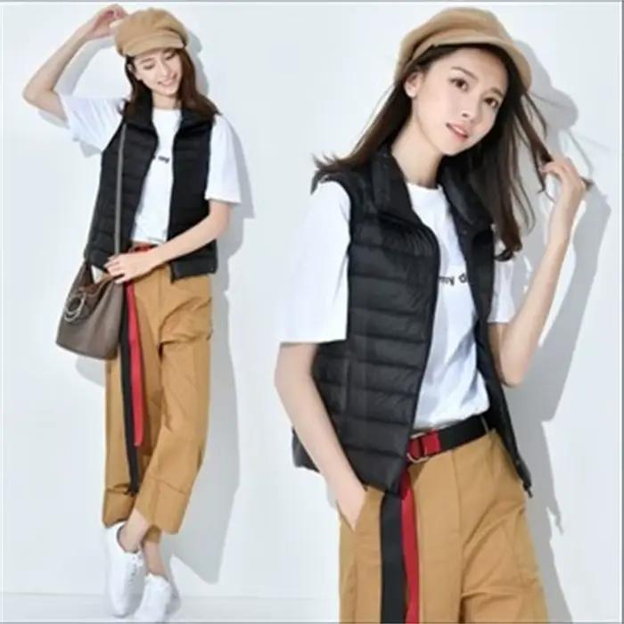 Vêtements pour femmes doudoune légère gilet chaud sans col duvet de canard blanc mince col rond vêtements intérieurs débardeur court