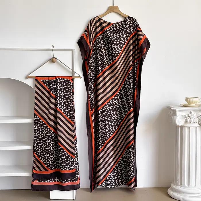 Robe longue décontractée africaine pour femme avec grand foulard, abaya ample, caftan, robe musulman