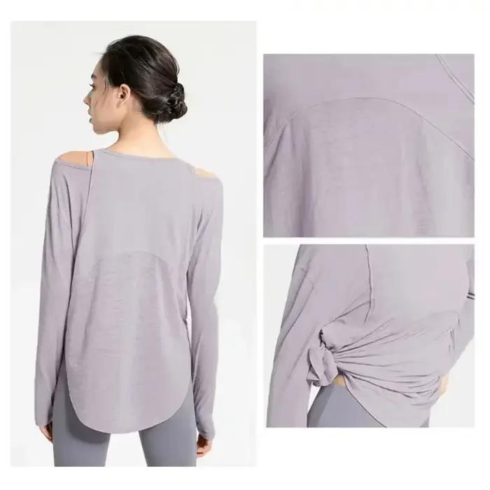 Chemises de Yoga à manches longues pour femmes t-shirt de sport ample haut court haut de sport femme
