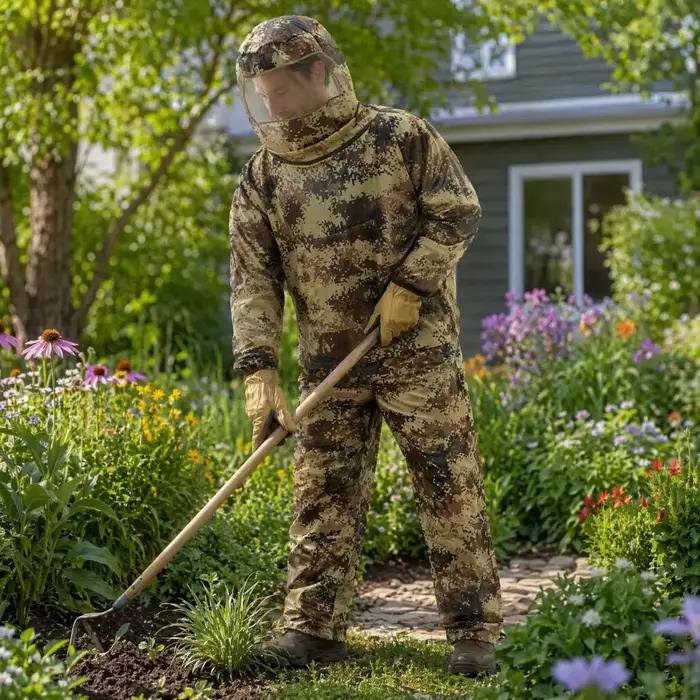 Combinaison anti-moustiques camouflage veste pantalon de protection contre insectes et moustiques capuche zippée polyester ajustement réglable pour homme femme occasions de plein air