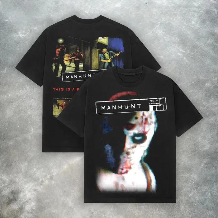 Manhunt Retro Y2K T-shirt American Street Wear pour hommes et femmes