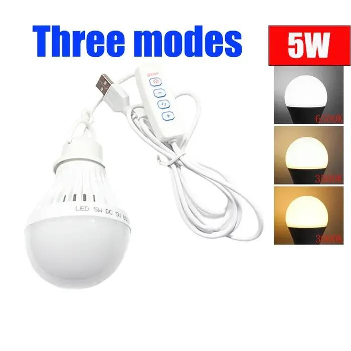 DC5V Led Camping lumière Usb ampoule de secours 3 couleurs Dimmable suspension tente lampe pour le travail barbecue pêche réparation porte Camping équipement